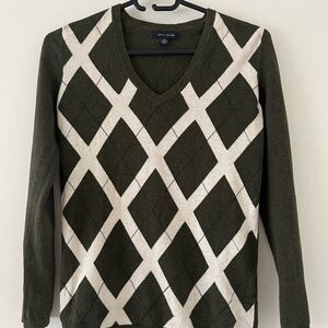 Tommy Hilfiger Olive and White Argyle Sweater